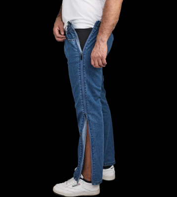 Amarillo Jeans Stretch Unisex Blå dragkedjor ben