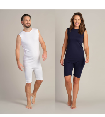 Overall unisex utan ärm med dragkedja i gren och rygg 2050 blå och vit 2