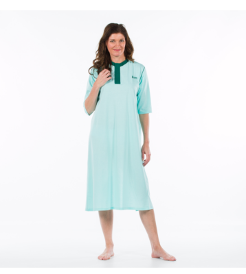 Nattskjorta hel öppning bak med tryckknappar ljgrön 1413