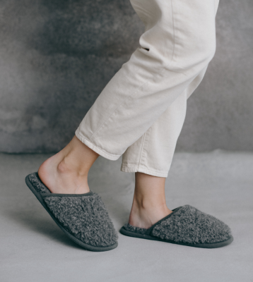 tofflor merino slip in grå ull