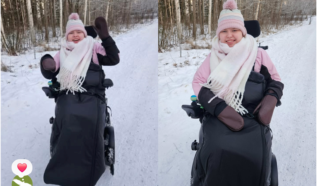 Åkpåse i lammskinn värmer Luna i vinterkylan ❄️💜